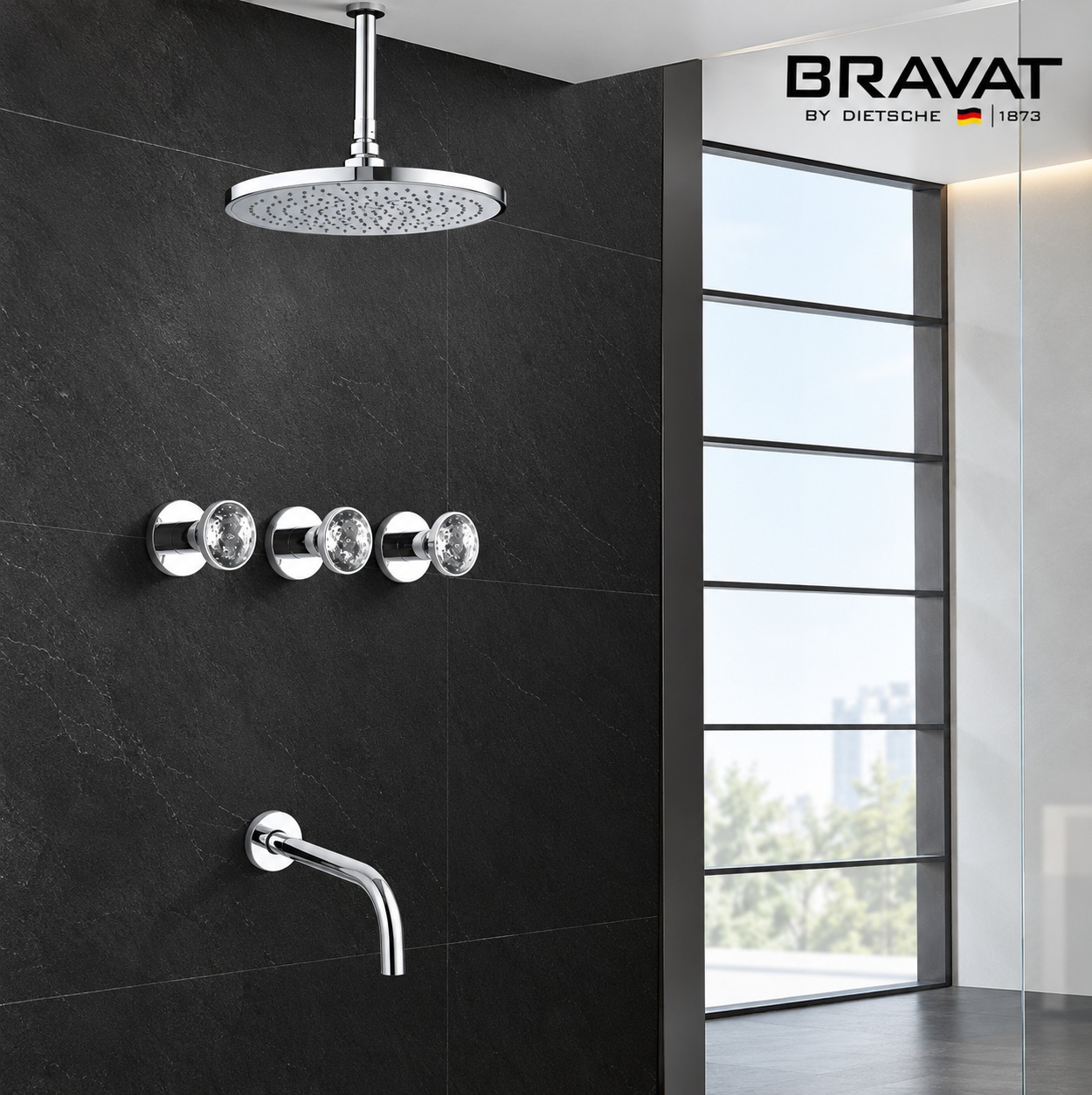Bravat Chrome Wall-Mount Rainfall Shower Set